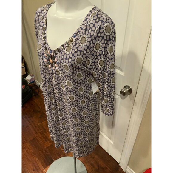 Boden Purple Floral V-Neck Dress W/ Jewels & Beads Size 8R (US) 12R (UK) - Picture 3 of 6